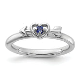 Sterling Silver Stackable Expressions Rhodium-plated Created Sapphire Heart with Arrow Ring