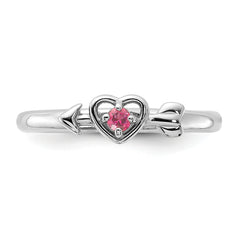 Sterling Silver Stackable Expressions Rhodium-plated Pink Tourmaline Heart with Arrow Ring
