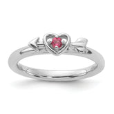 Sterling Silver Stackable Expressions Rhodium-plated Pink Tourmaline Heart with Arrow Ring