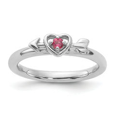 Sterling Silver Stackable Expressions Rhodium-plated Pink Tourmaline Heart with Arrow Ring