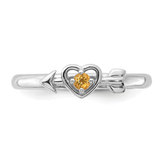 Sterling Silver Stackable Expressions Rhodium-plated Citrine Heart with Arrow Ring