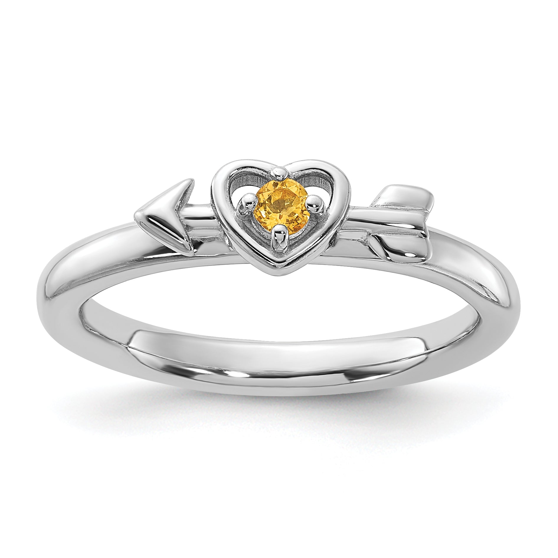 Sterling Silver Stackable Expressions Rhodium-plated Citrine Heart with Arrow Ring