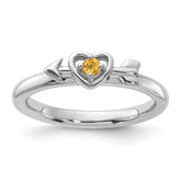 Sterling Silver Stackable Expressions Rhodium-plated Citrine Heart with Arrow Ring