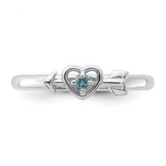 Sterling Silver Stackable Expressions Rhodium-plated Blue Topaz Heart with Arrow Ring