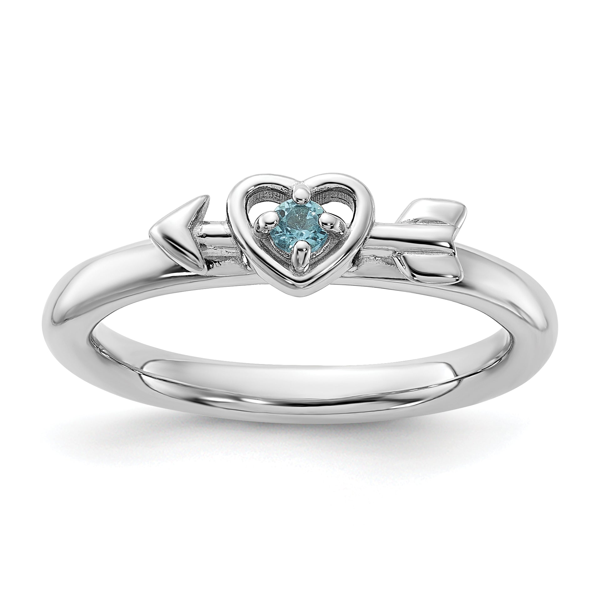 Sterling Silver Stackable Expressions Rhodium-plated Blue Topaz Heart with Arrow Ring