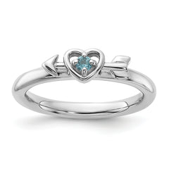 Sterling Silver Stackable Expressions Rhodium-plated Blue Topaz Heart with Arrow Ring