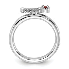 Sterling Silver Stackable Expressions Rhodium-plated Garnet and White Topaz Key Ring