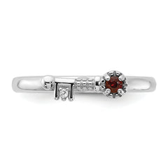 Sterling Silver Stackable Expressions Rhodium-plated Garnet and White Topaz Key Ring