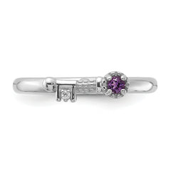 Sterling Silver Stackable Expressions Rhodium-plated Amethyst and White Topaz Key Ring