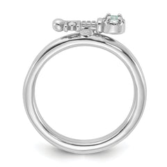 Sterling Silver Stackable Expressions Rhodium-plated Aquamarine and White Topaz Key Ring
