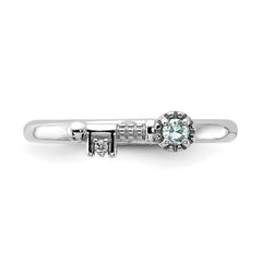Sterling Silver Stackable Expressions Rhodium-plated Aquamarine and White Topaz Key Ring