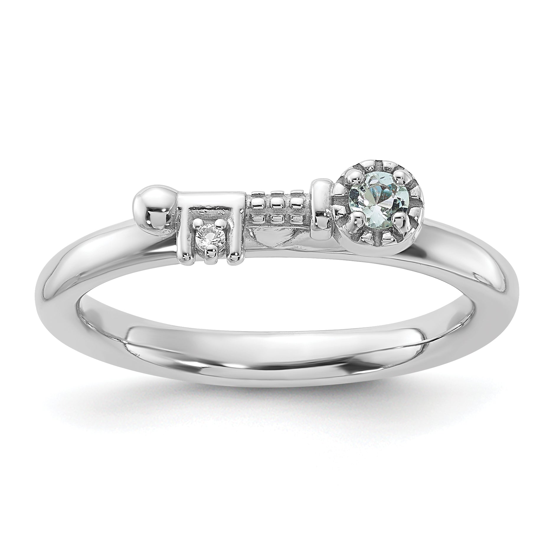 Sterling Silver Stackable Expressions Rhodium-plated Aquamarine and White Topaz Key Ring