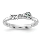 Sterling Silver Stackable Expressions Rhodium-plated Aquamarine and White Topaz Key Ring