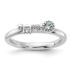 Sterling Silver Stackable Expressions Rhodium-plated Aquamarine and White Topaz Key Ring
