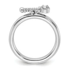 Sterling Silver Stackable Expressions Rhodium-plated White Topaz Key Ring