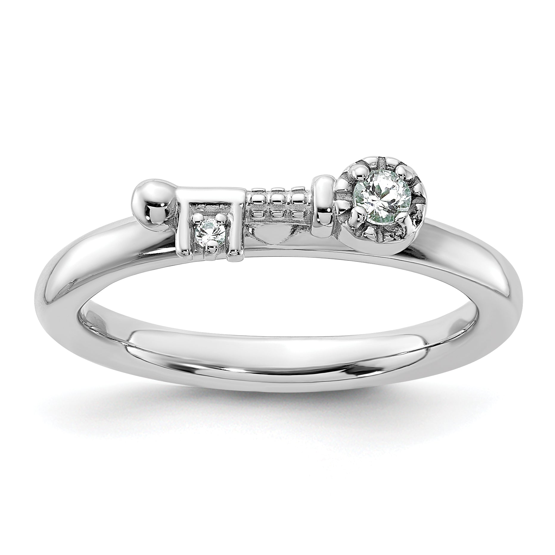 Sterling Silver Stackable Expressions Rhodium-plated White Topaz Key Ring