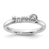 Sterling Silver Stackable Expressions Rhodium-plated White Topaz Key Ring