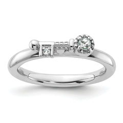 Sterling Silver Stackable Expressions Rhodium-plated White Topaz Key Ring