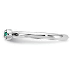 Sterling Silver Stackable Expressions Rhodium-plated Created Emerald and White Topaz Key Ring