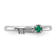Sterling Silver Stackable Expressions Rhodium-plated Created Emerald and White Topaz Key Ring