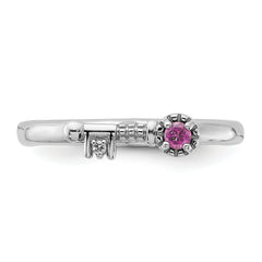 Sterling Silver Stackable Expressions Rhodium-plated Rhodolite Garnet and White Topaz Key Ring