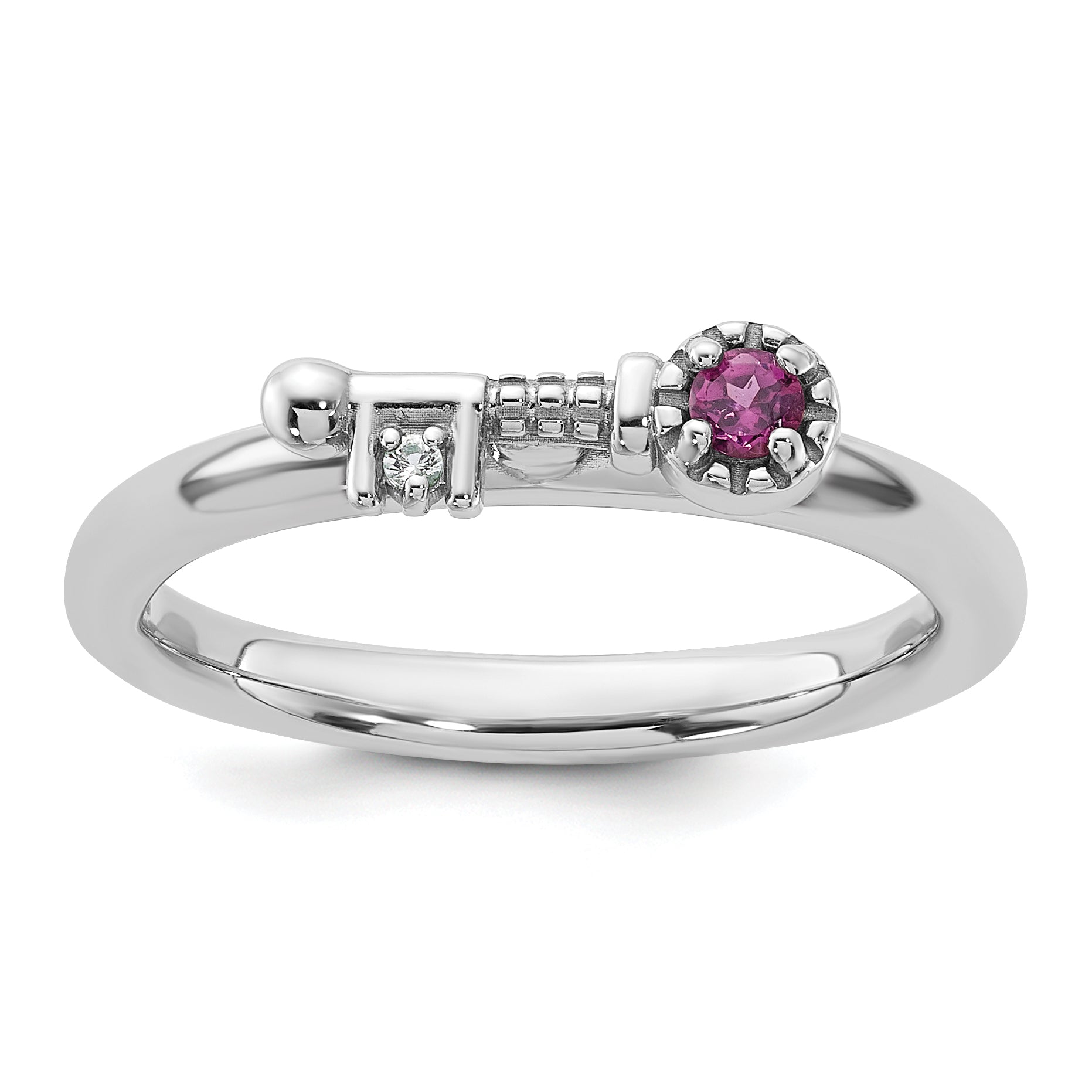 Sterling Silver Stackable Expressions Rhodium-plated Rhodolite Garnet and White Topaz Key Ring