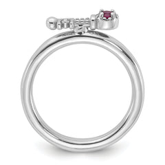 Sterling Silver Stackable Expressions Rhodium-plated Created Ruby and White Topaz Key Ring