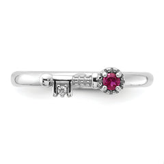 Sterling Silver Stackable Expressions Rhodium-plated Created Ruby and White Topaz Key Ring