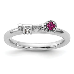 Sterling Silver Stackable Expressions Rhodium-plated Created Ruby and White Topaz Key Ring