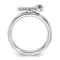 Sterling Silver Stackable Expressions Rhodium-plated Created Sapphire and White Topaz Key Ring