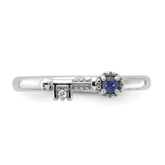 Sterling Silver Stackable Expressions Rhodium-plated Created Sapphire and White Topaz Key Ring