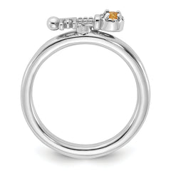 Sterling Silver Stackable Expressions Rhodium-plated Citrine and White Topaz Key Ring