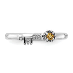 Sterling Silver Stackable Expressions Rhodium-plated Citrine and White Topaz Key Ring