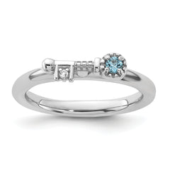 Sterling Silver Stackable Expressions Rhodium-plated Blue and White Topaz Key Ring