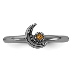 Sterling Silver Stackable Expressions Black Rhodium Citrine Moon Ring