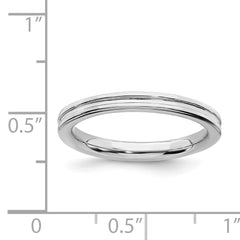 Sterling Silver Stackable Expressions Rhodium Grooved Ring