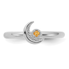 Sterling Silver Stackable Expressions Rhodium-plated Citrine Moon Ring