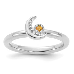 Sterling Silver Stackable Expressions Rhodium-plated Citrine Moon Ring
