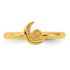 Sterling Silver Stackable Expressions Gold-plated Citrine Moon Ring