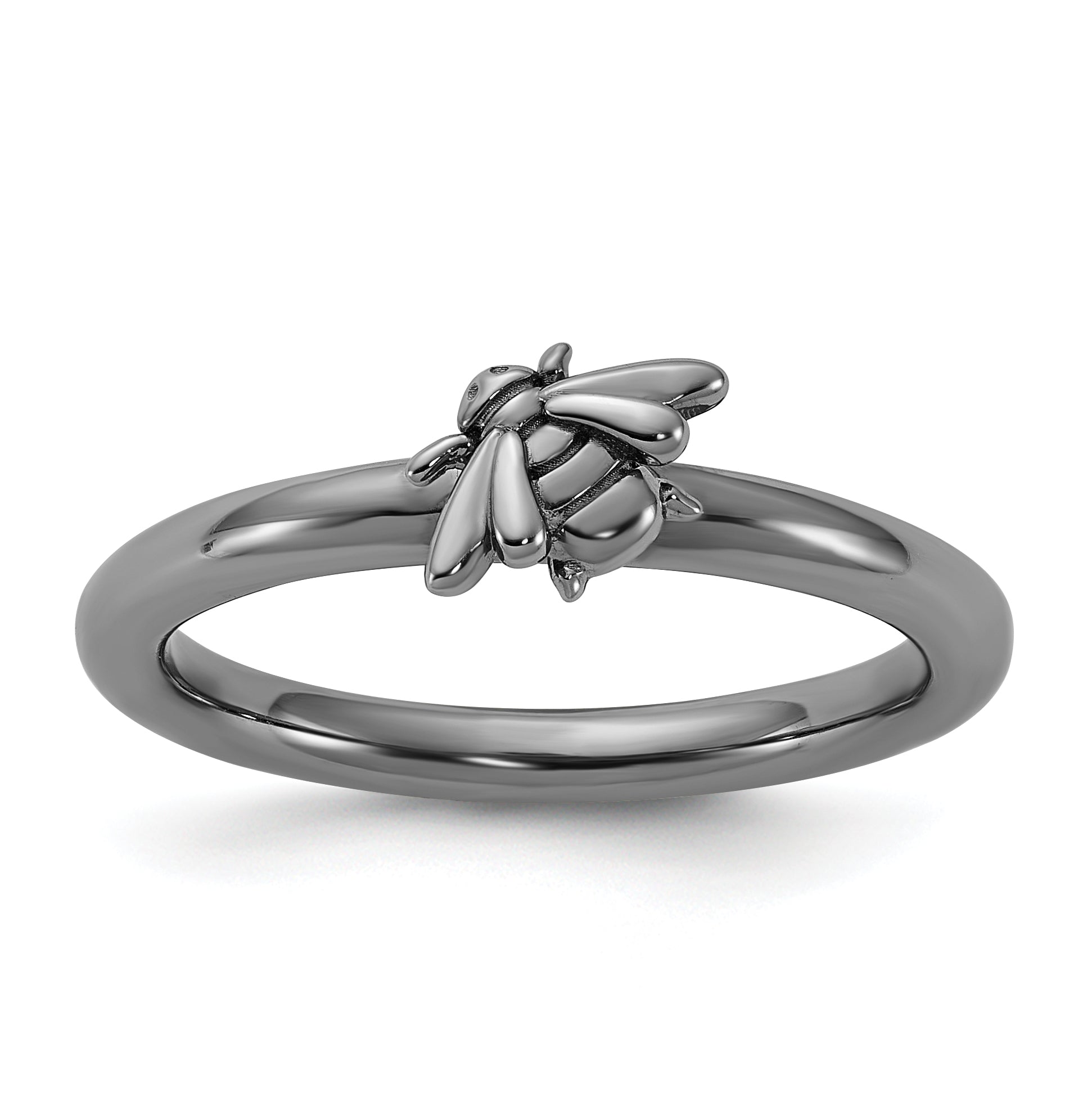 Sterling Silver Stackable Expressions Black Rhodium Bee Ring