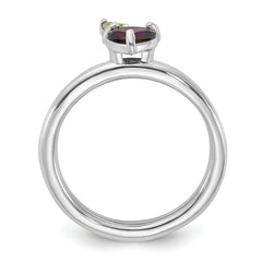Sterling Silver Stackable Expressions RH-plated Garnet Peridot Apple Ring