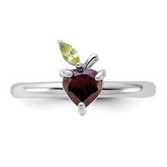 Sterling Silver Stackable Expressions RH-plated Garnet Peridot Apple Ring