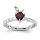 Sterling Silver Stackable Expressions RH-plated Garnet Peridot Apple Ring