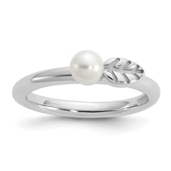 Sterling Silver Stackable Expressions Rhod-plated 4-5mm FWC Pearl Ring