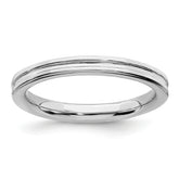 Sterling Silver Stackable Expressions Rhodium Grooved Ring