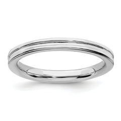Sterling Silver Stackable Expressions Rhodium Grooved Ring