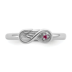 Sterling Silver Stackable Expressions Rh-plated Cr.Ruby Infinity/Wing Ring