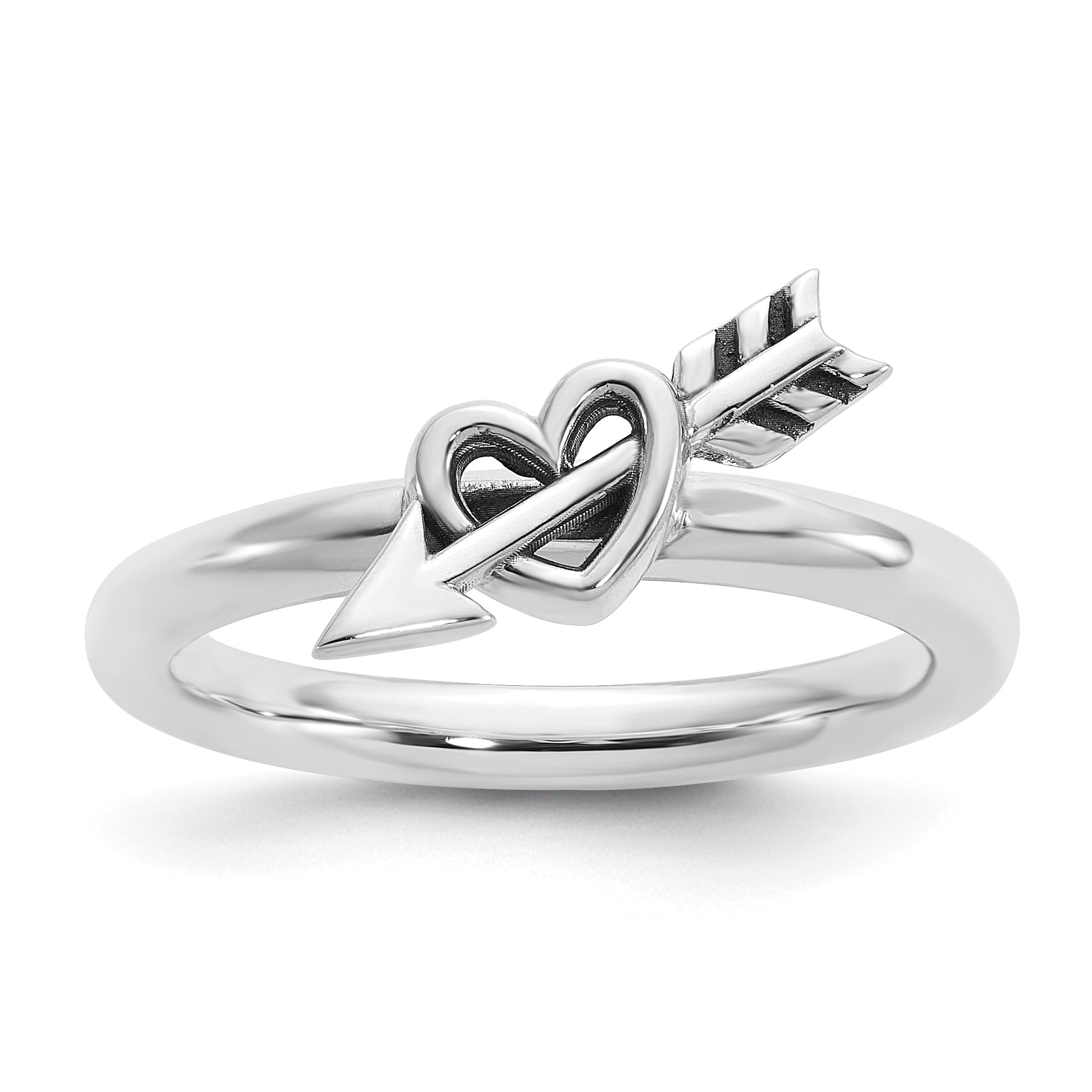 Sterling Silver Stackable Expressions Antiqued Heart with Arrow Ring