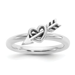 Sterling Silver Stackable Expressions Antiqued Heart with Arrow Ring