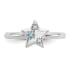 Sterling Silver Stackable Expressions Rh-plated Blue/White Topaz Star Ring